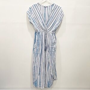 Blue Island Lightweight Tie-Dye Stripe Long Dress Swim Cover Medium